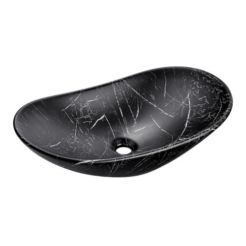 Novad Lina Keramik Aufsatzwaschtisch 60cm, schwarz-silber marmoriert