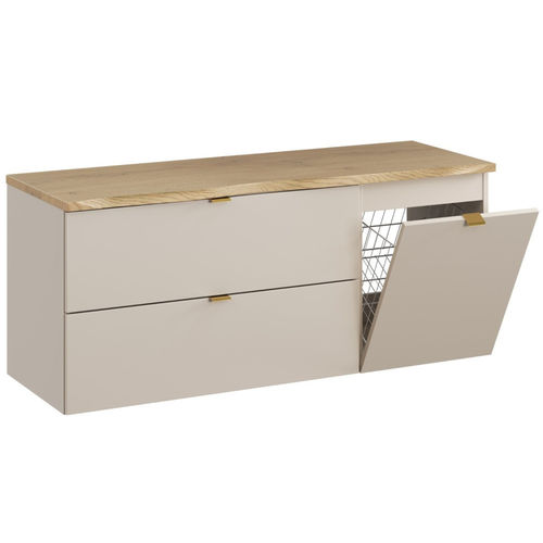 Novad DUNE Waschtischplatte mit Naturkante und Wäscheklappkorb 120cm