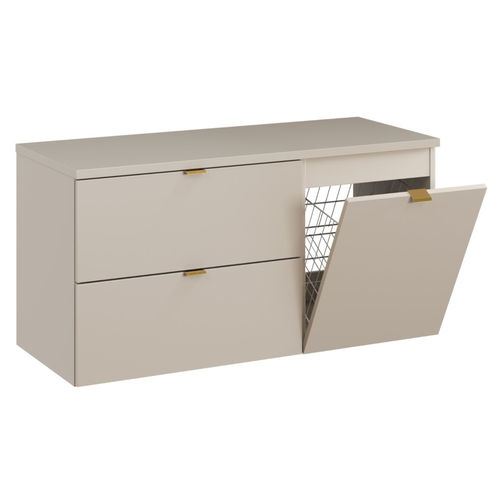 Novad DUNE Waschtischplatte mit Unterschrank und Wäscheklappkorb, 100cm, Cashmere