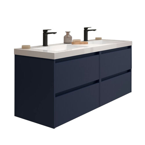 Santa Nova Doppelwaschtisch mit 2 Unterschränken, 120cm, Blau Satin