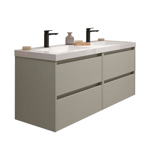 Santa Nova Doppelwaschtisch mit 2 Unterschränken, 120cm, Grau Satin