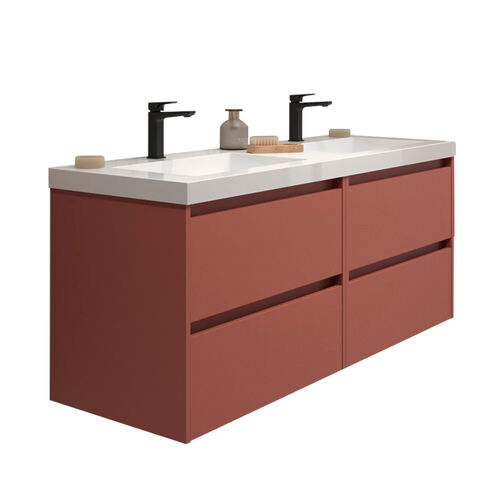 Santa Nova Doppelwaschtisch mit 2 Unterschränken, 120cm, Rot Satin