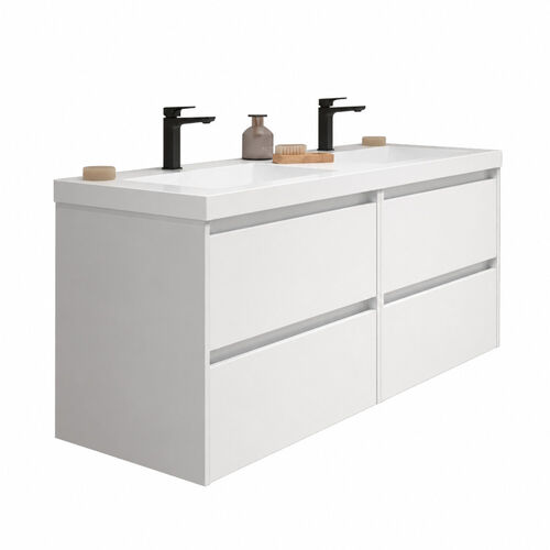 Santa Nova Doppelwaschtisch mit 2 Unterschränken, 120cm, Weiß Satin