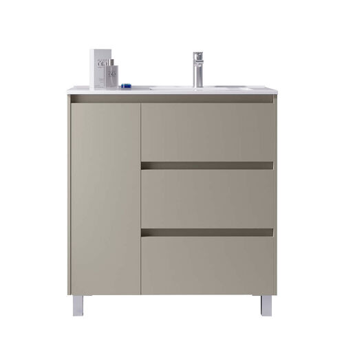 Santa Nova Waschtisch mit Unterschrank bodenstehend  mit Ablage links, 90cm, Grau Satin