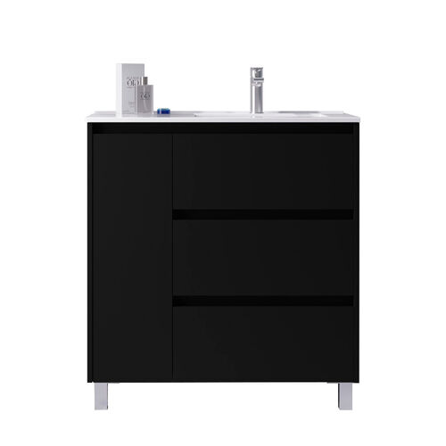 Santa Nova Waschtisch mit Unterschrank bodenstehend  mit Ablage links, 90cm, Schwarz Satin