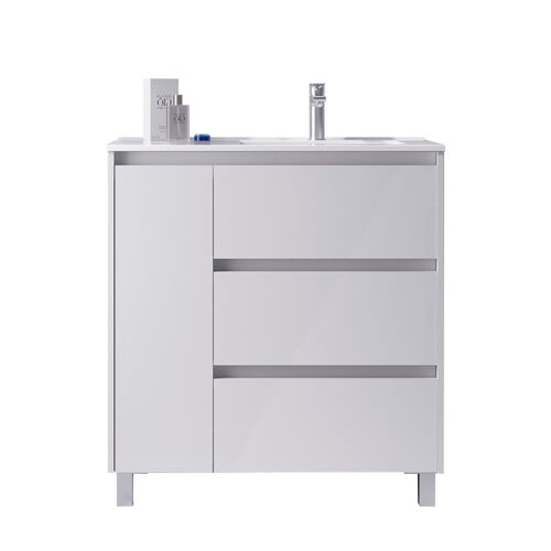 Santa Nova Waschtisch mit Unterschrank bodenstehend  mit Ablage links, 90cm, Weiß Satin