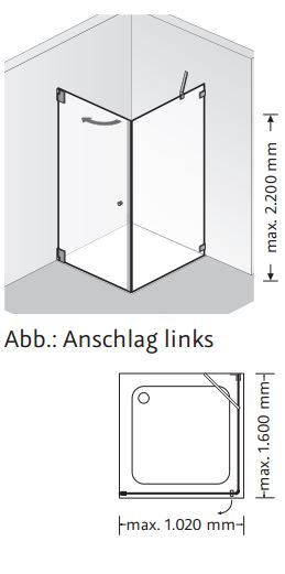HSK-Duschkabine Kienle K.20 K.20-Eckloesung-Drehtuer-SW-Masse
